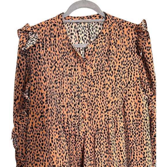Cheetah Print Ruffle Sleeve Shift Dress Brown Black Approx Size XL - Picture 3 of 7